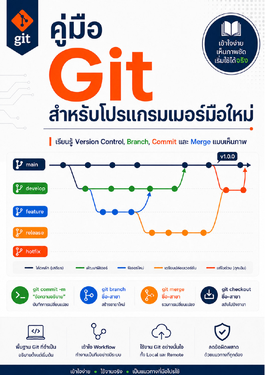 ปกหนังสือ คู่มือ Git สำหรับโปรแกรมเมอร์มือใหม่